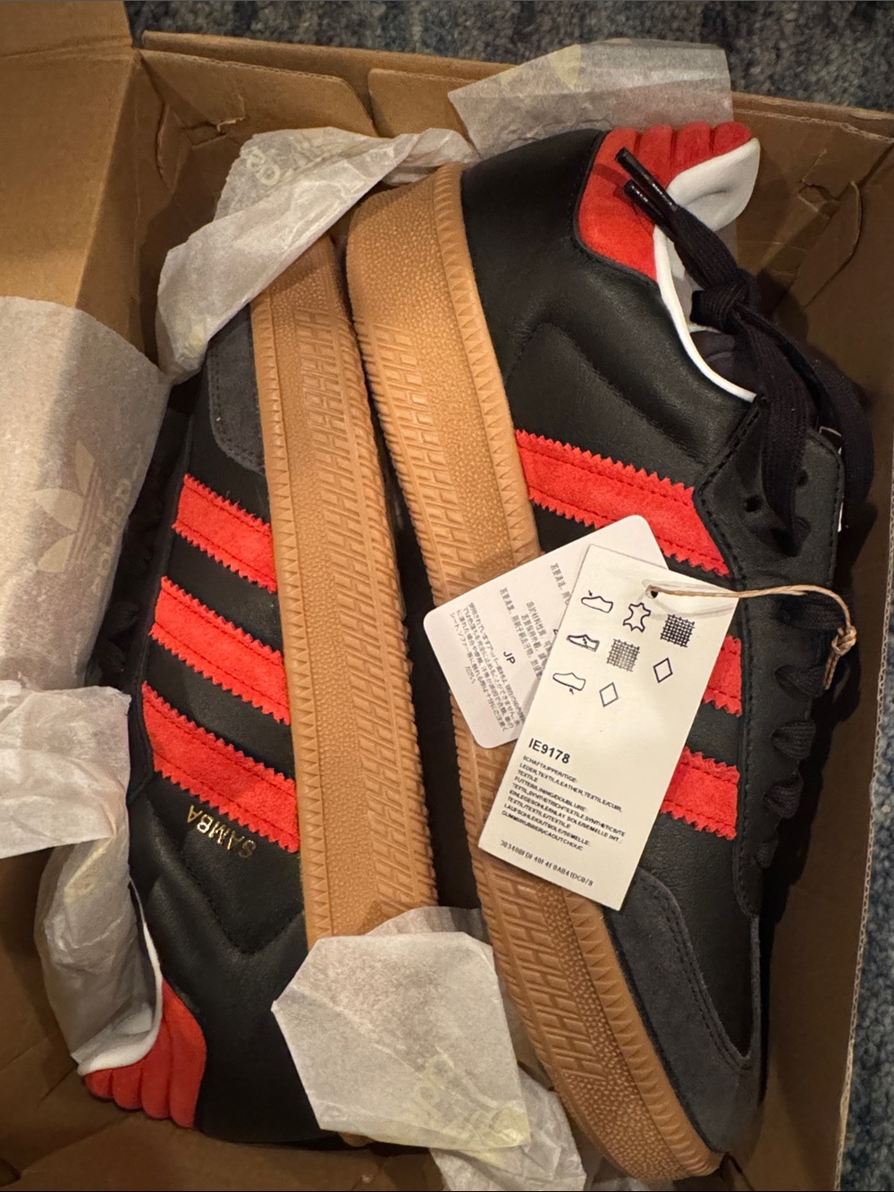 adidas Samba Sneakers — Black with Red Accents and Gum Sole - Picture 4 of 8